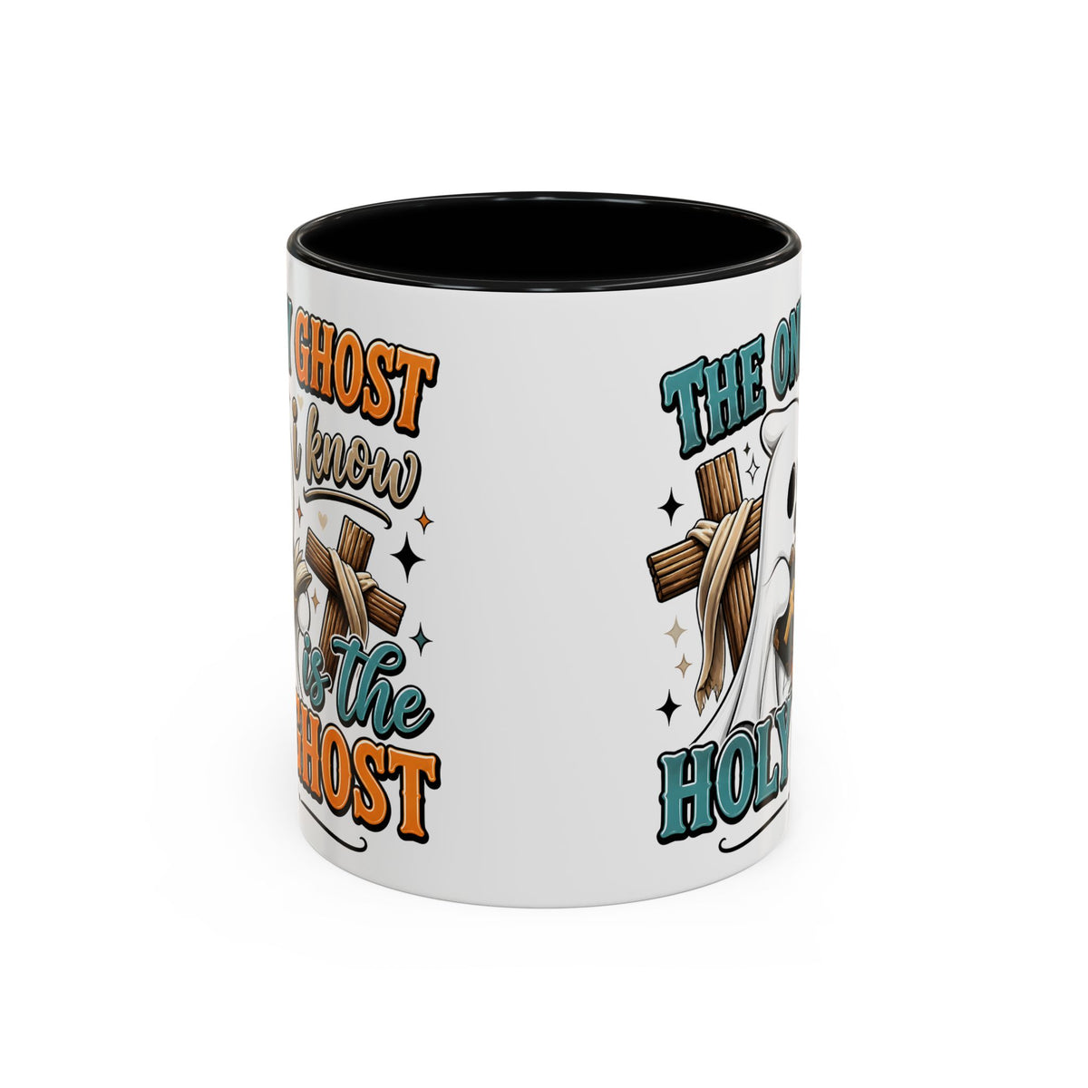 Accent Mug — "The Only Ghost I Know Is the Holy Ghost" Christian Halloween Coffee Cup