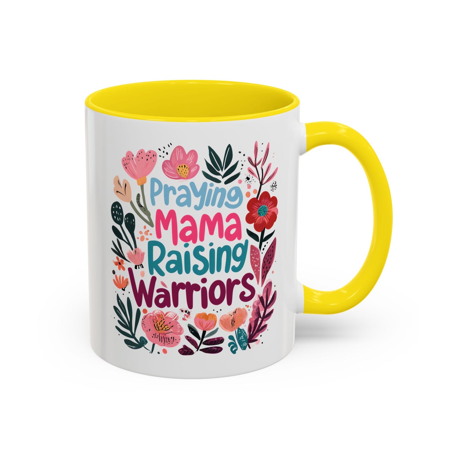 Floral Inspirational Coffee Accent Mug - Praying Mama Raising Warriors, Gift for Moms, Mother's Day Mug, Motivational Cup, Unique Kitchenware