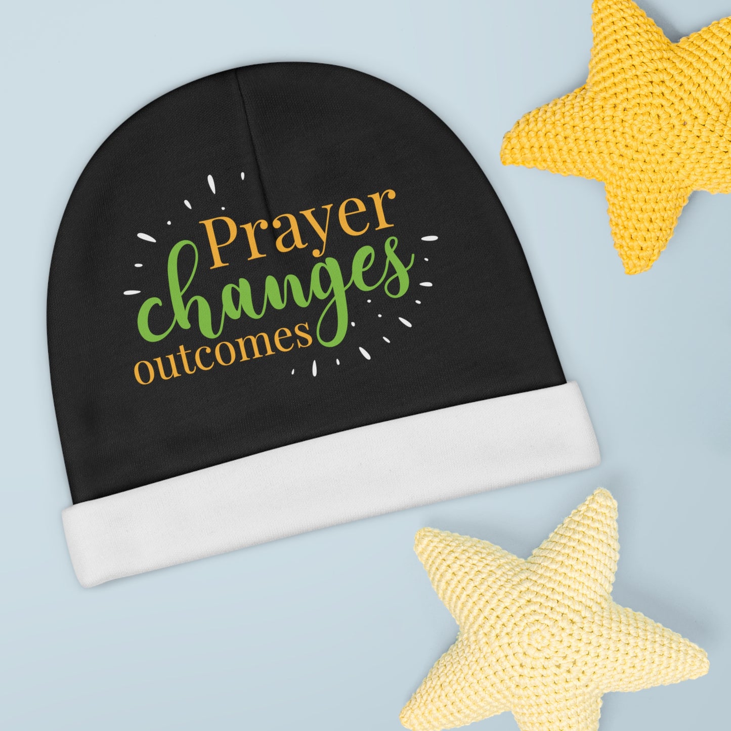 Prayer Changes Outcomes Christian Baby Beanie (AOP) Printify