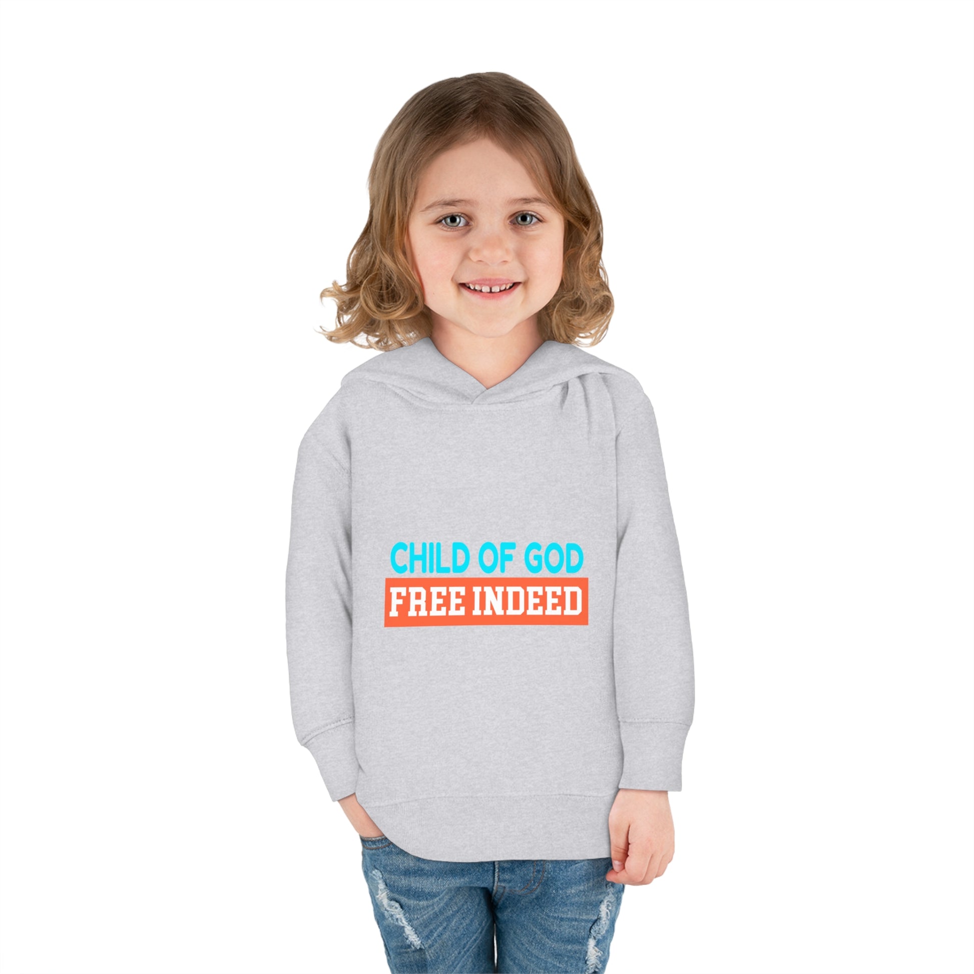 Child Of God Free Indeed Christian Toddler Pullover Fleece Hoodie Printify