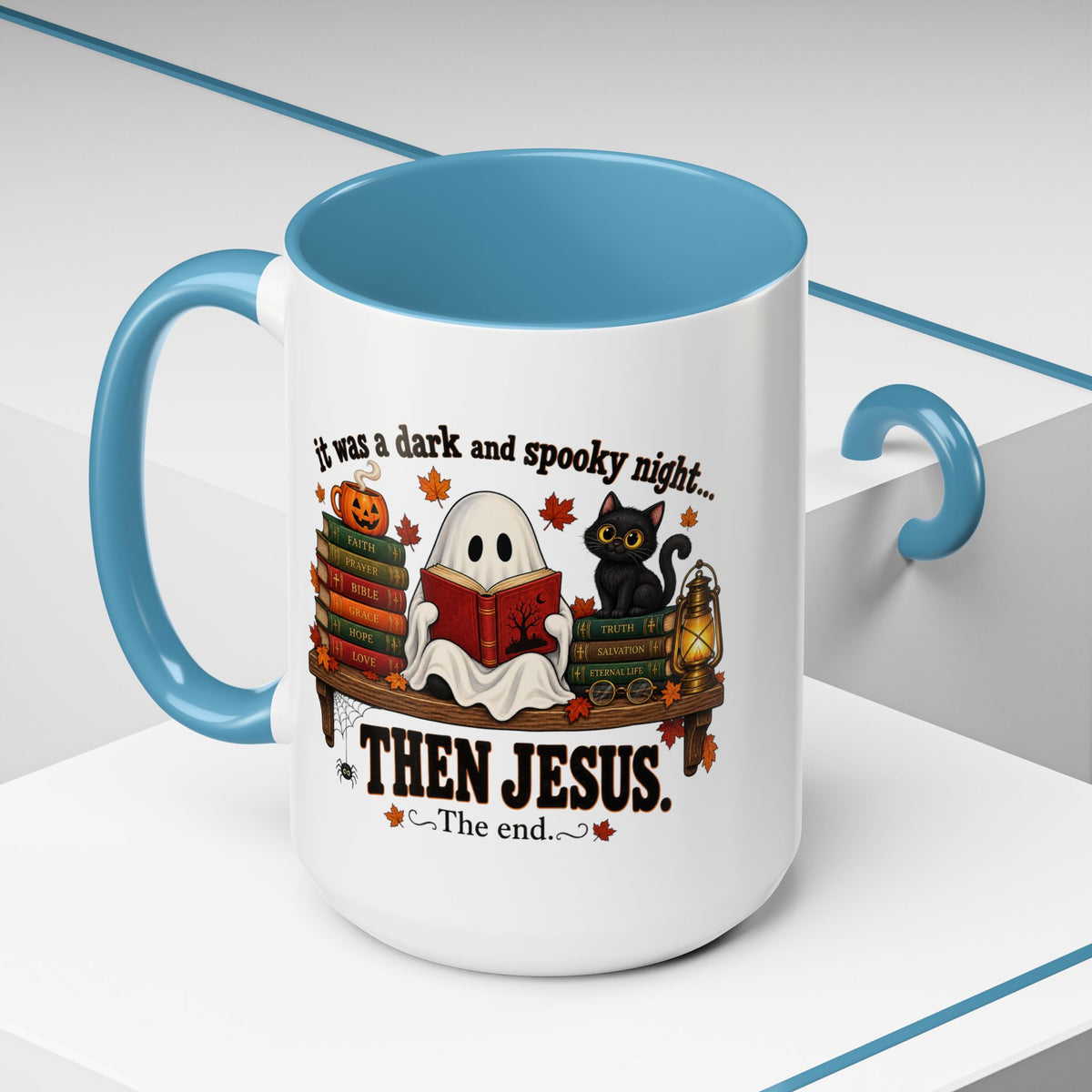 Halloween Christian Coffee Mug — “It Was a Dark and Spooky Night… Then Jesus” Accent Mug