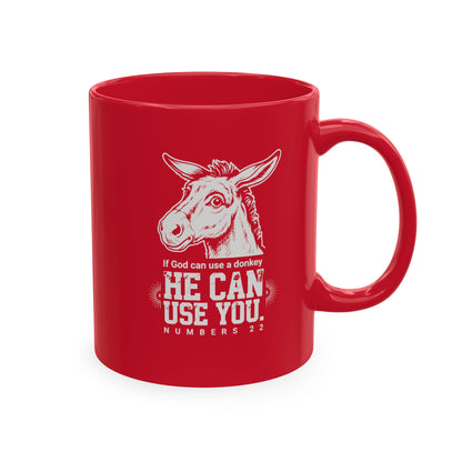 Donkey Wisdom Christian Multicolor Ceramic Mug — "If God Can Use A Donkey, He Can Use You" Faith & Farmhouse Coffee Cup
