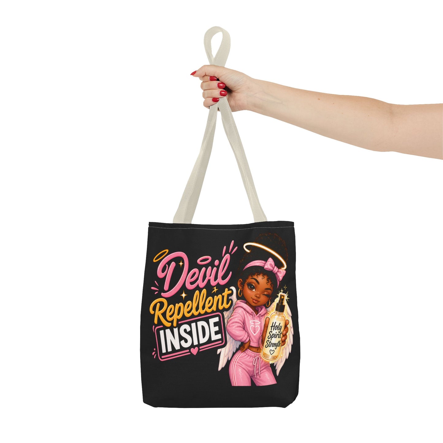 Tote Bag - "Devil Repellent Inside" Angel Girl Graphic Tote | Cute Protective Faith Gift - ClaimedbyGodDesigns