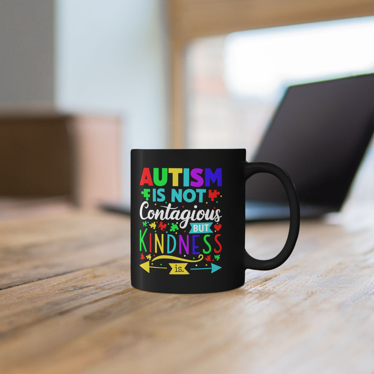Autism Awareness Black Mug - Kindness Design (11oz, 15oz)