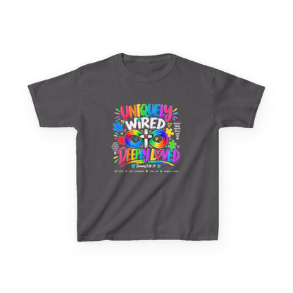 Uniquely Wired, Deeply Loved autism awareness youth t-shirt