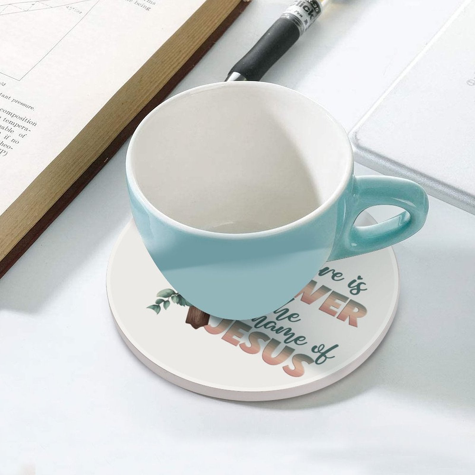 There Is Power In His Name Christian Round Ceramic Coaster - ClaimedbyGodDesigns