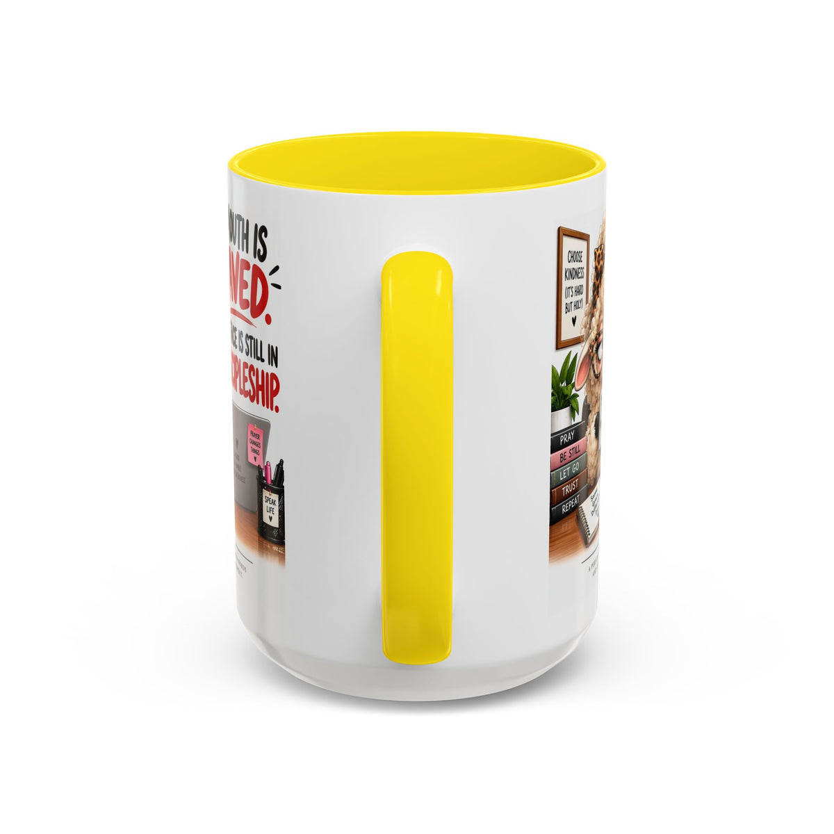 Saved & Sassy Sheep Coffee Mug — "My Mouth Is Saved, My Face Is Still In Discipleship" Accent Mug