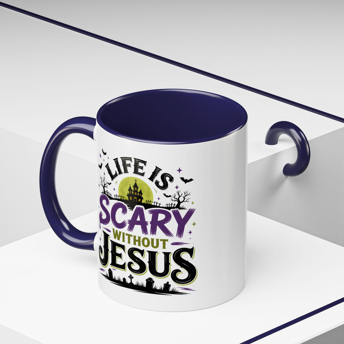 Coffee Mug — “Life Is Scary Without Jesus” Halloween Christian Accent Mug (11/15oz)