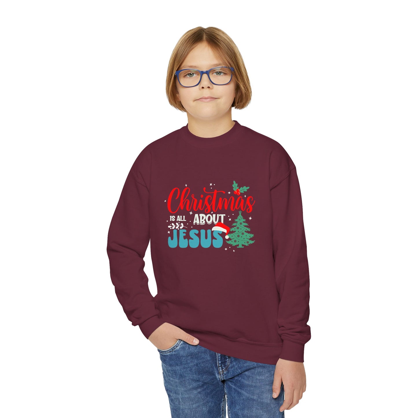 Christmas Is All About Jesus Christmas Themed Youth Christian Pullover Sweatshirt