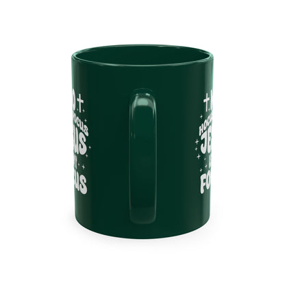 Halloween Mug - "No Hocus Pocus, Jesus Is My Focus" Christian Ceramic Coffee Cup