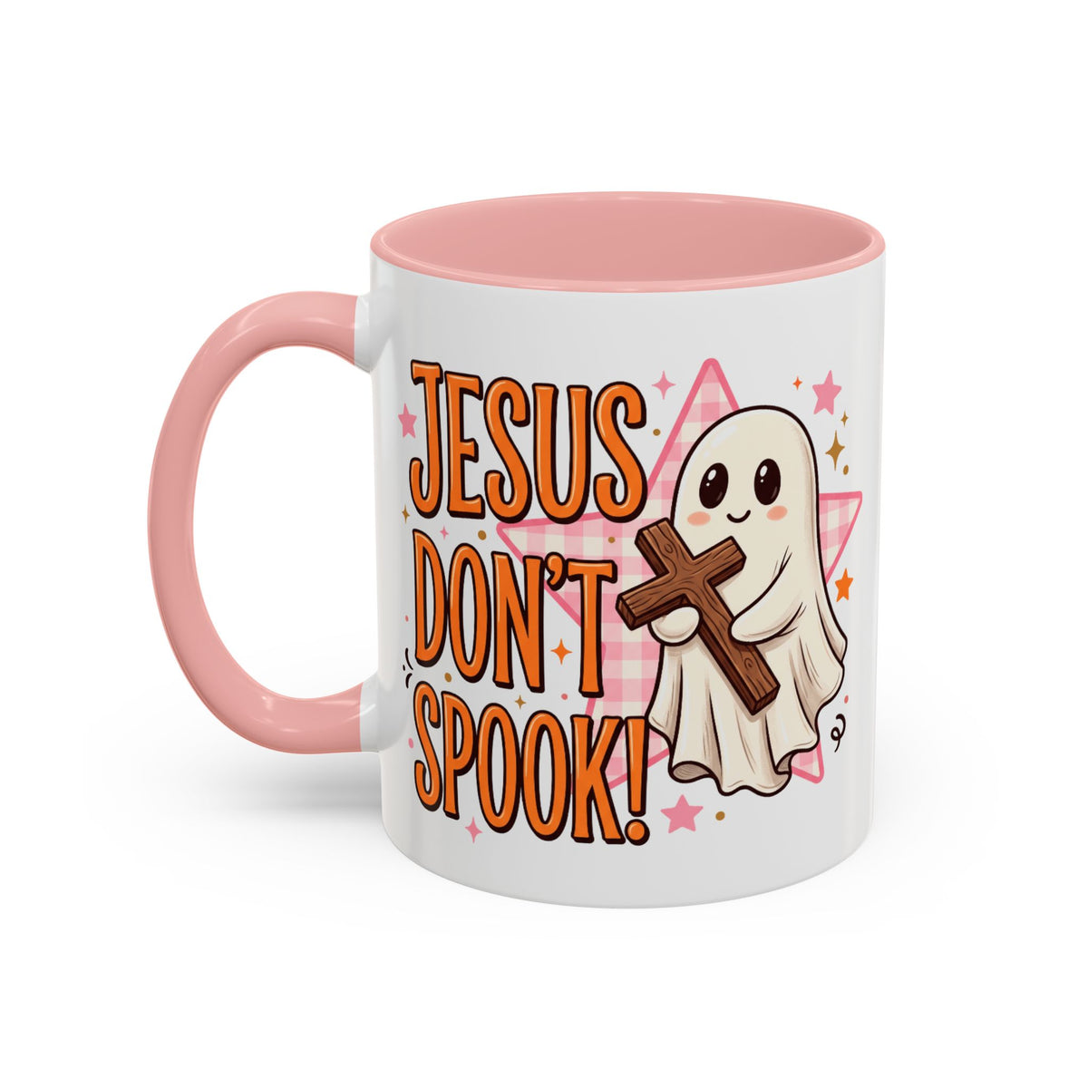 Accent Coffee Mug — "Jesus Don't Spook!" Cute Ghost Christian Coffee Mug (11/15oz)