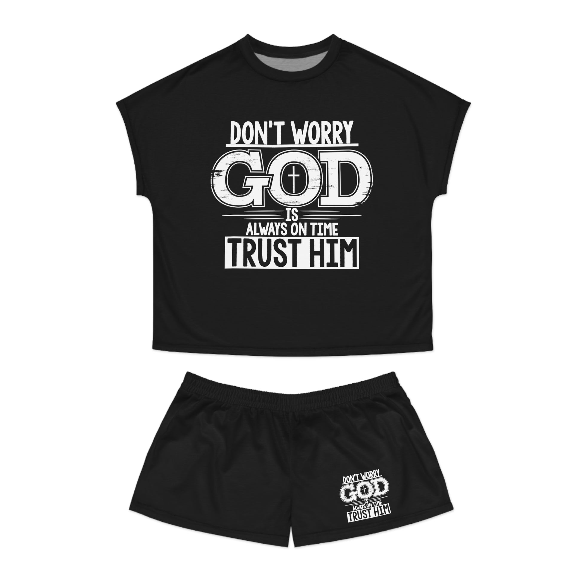 Don't Worry God Is Always On Time Trust Him Women's Christian Short Pajama Set Printify