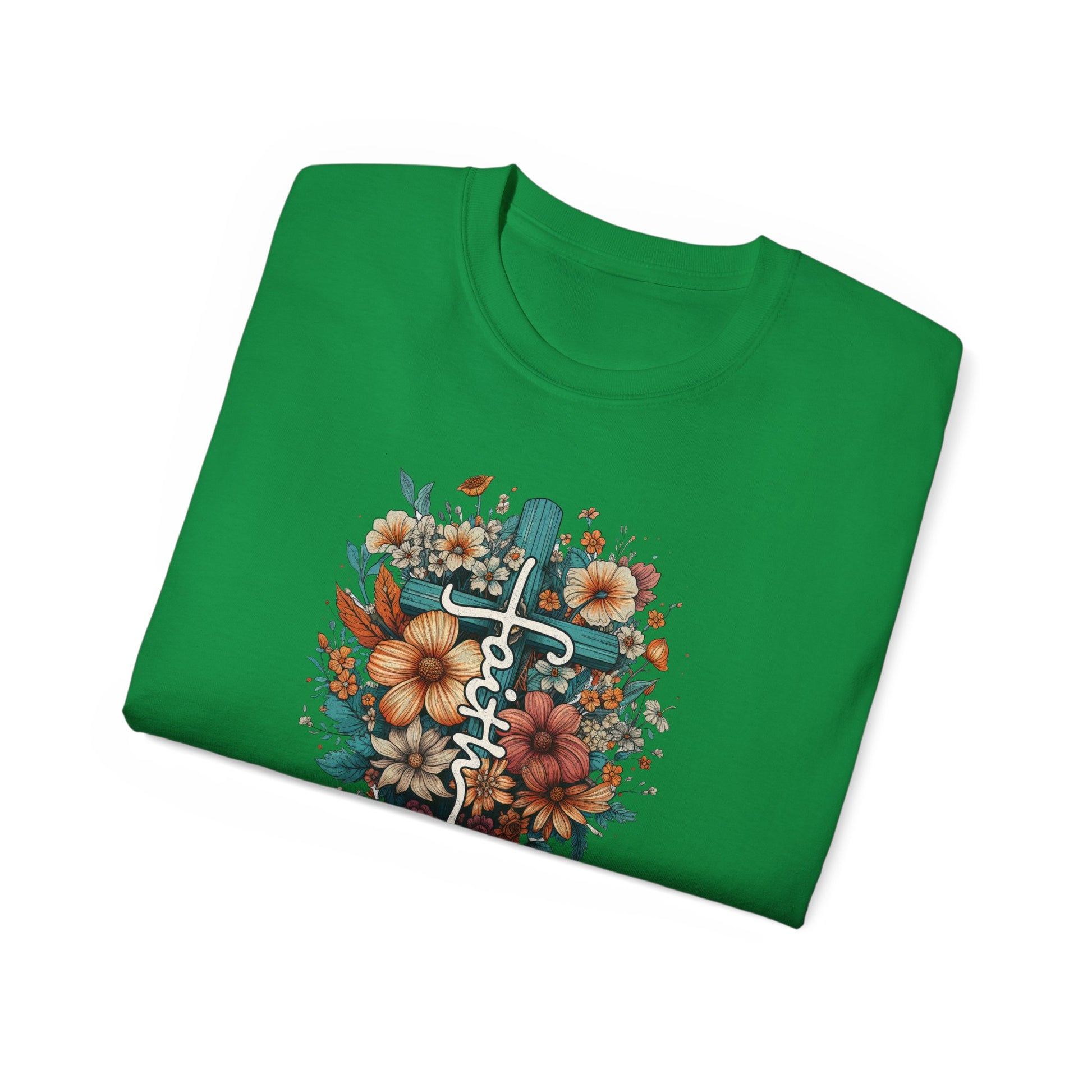 Faith (floral) Unisex Christian Ultra Cotton Tee Printify