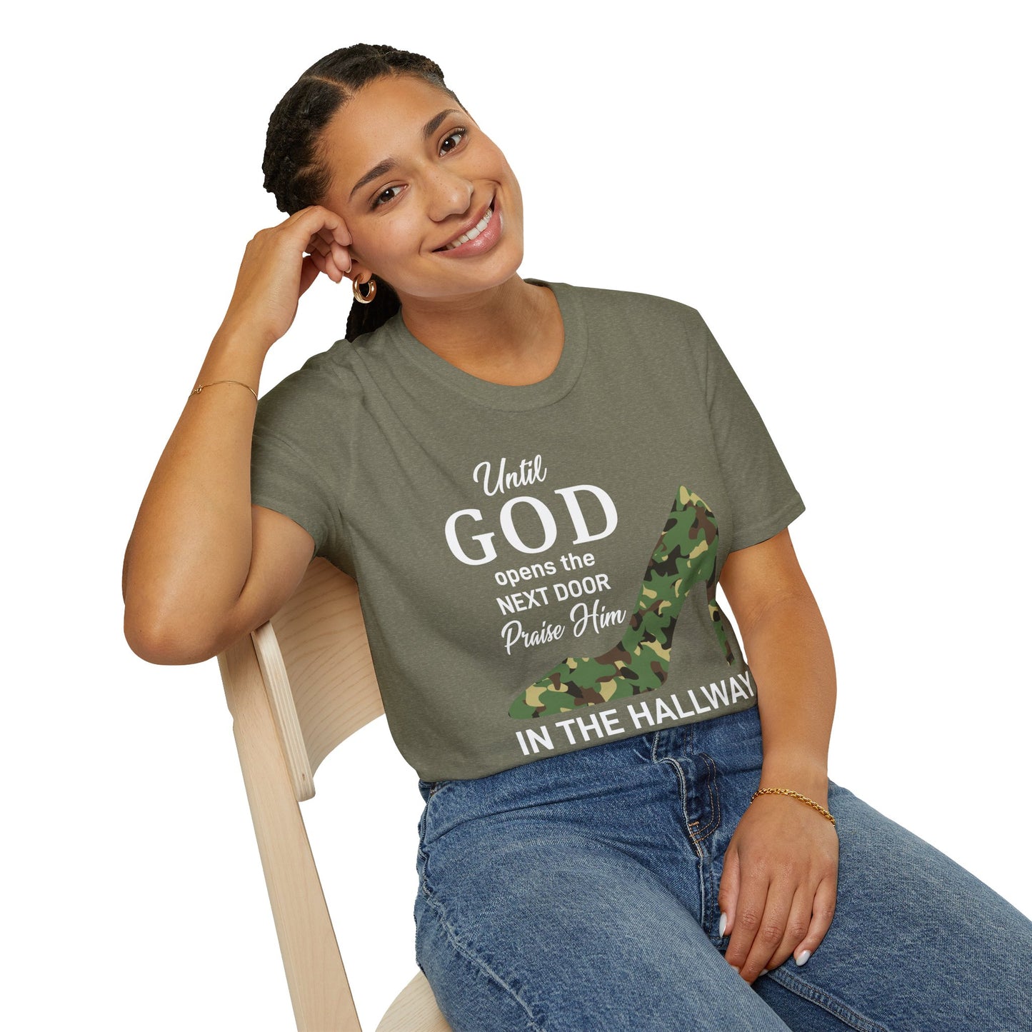 Until God Opens The Door Praise Him In The Hallway Women's Christian T-shirt