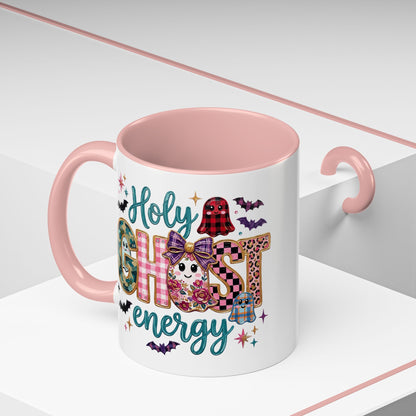 Accent Christian Coffee Mug — "Holy Ghost Energy" Halloween Cute Spooky Ceramic Mug (11/15oz)