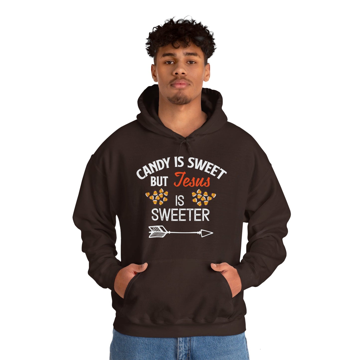 Candy Is Sweet Jesus Is Sweeter Halloween Unisex Christian Pullover Hooded Sweatshirt