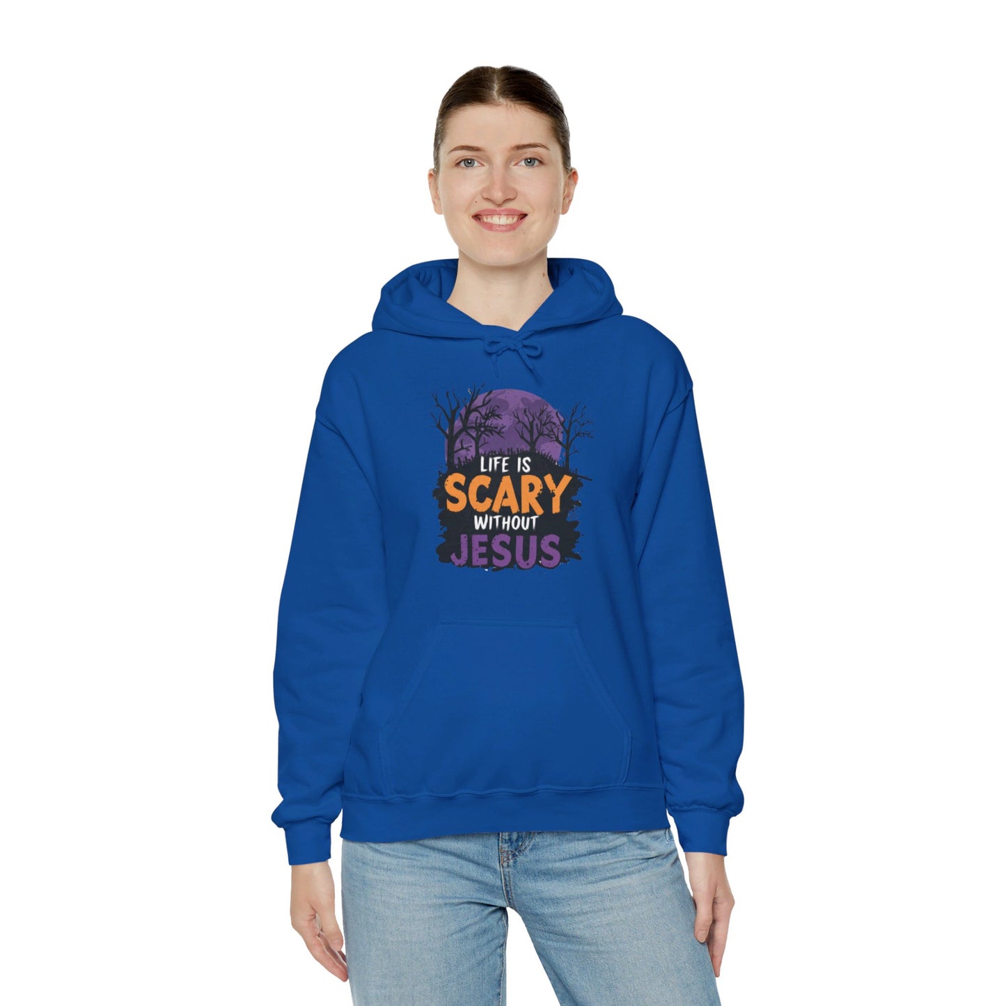 Life Is Scary Without Jesus Halloween Unisex Christian Pullover Hooded Sweatshirt