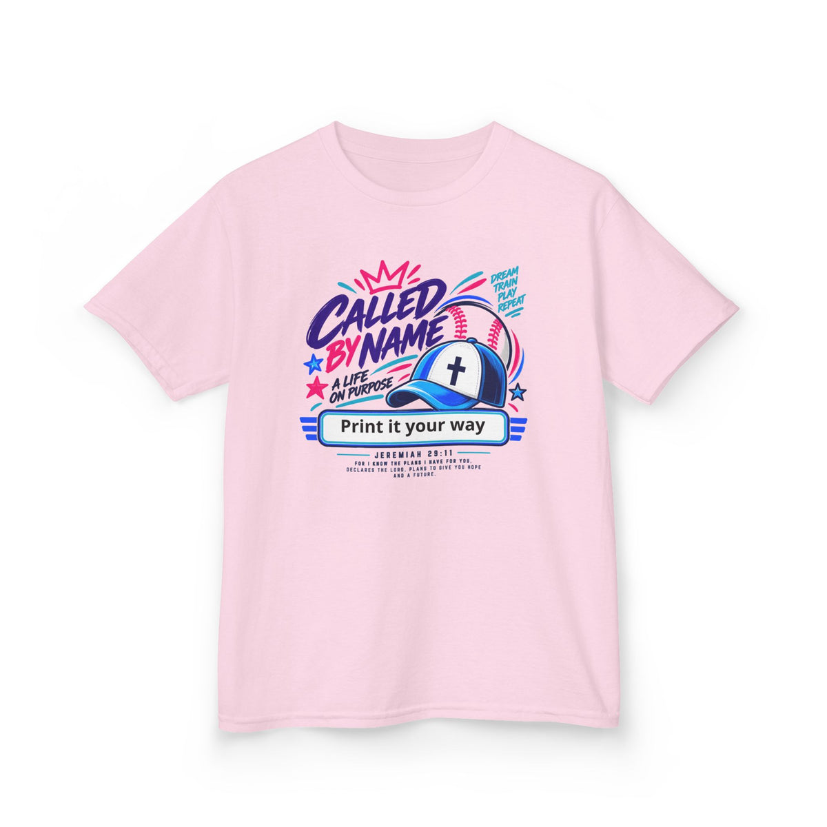Youth Christian Baseball T-Shirt — "Called By Name" Design