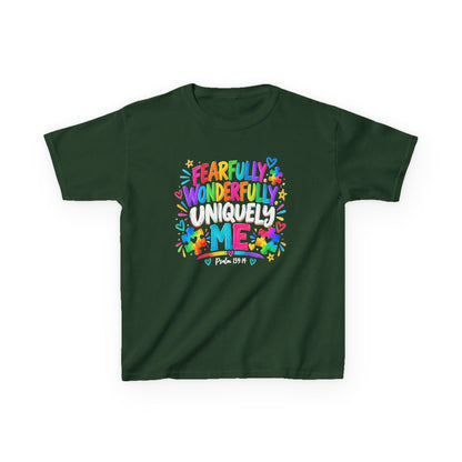 Fearfully Wonderfully Uniquely Me autism awareness youth t-shirt, Psalm 139:14