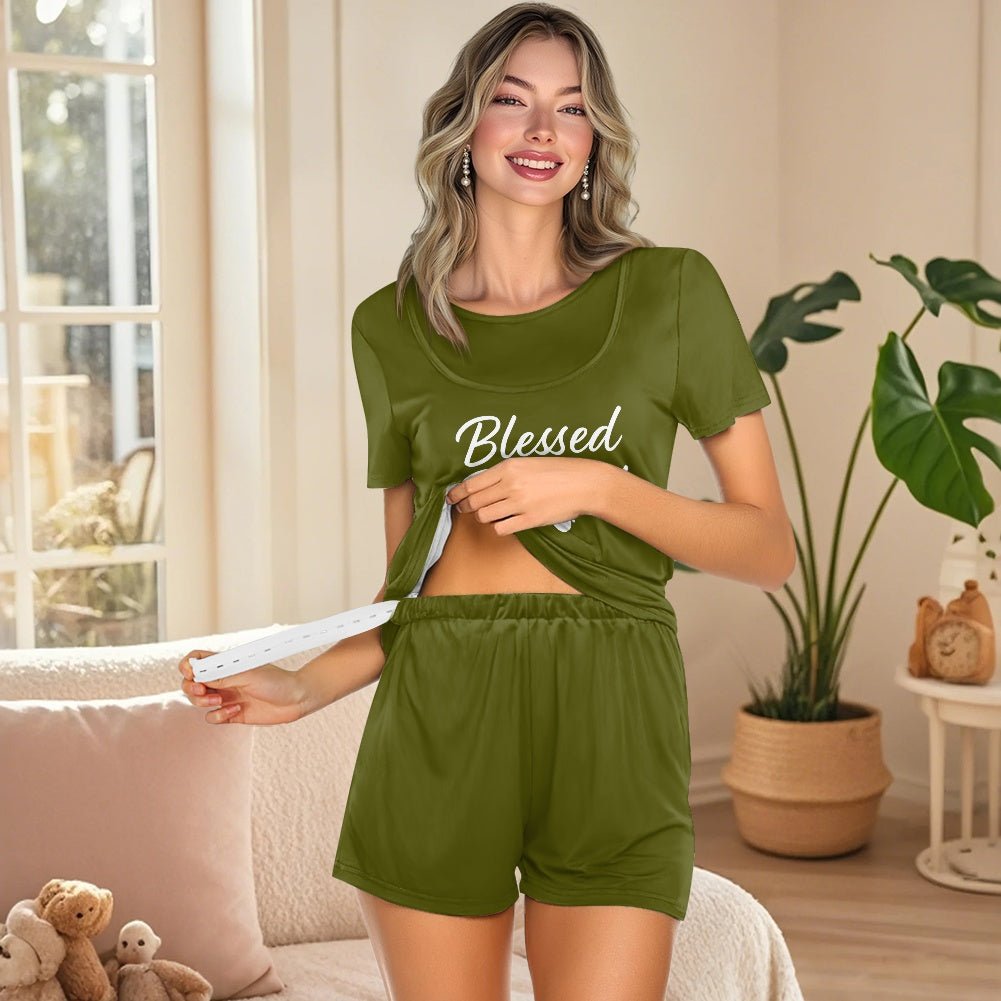 Blessed Beyond Measure Christian Maternity Short Sleeve Pajama Set - ClaimedbyGodDesigns