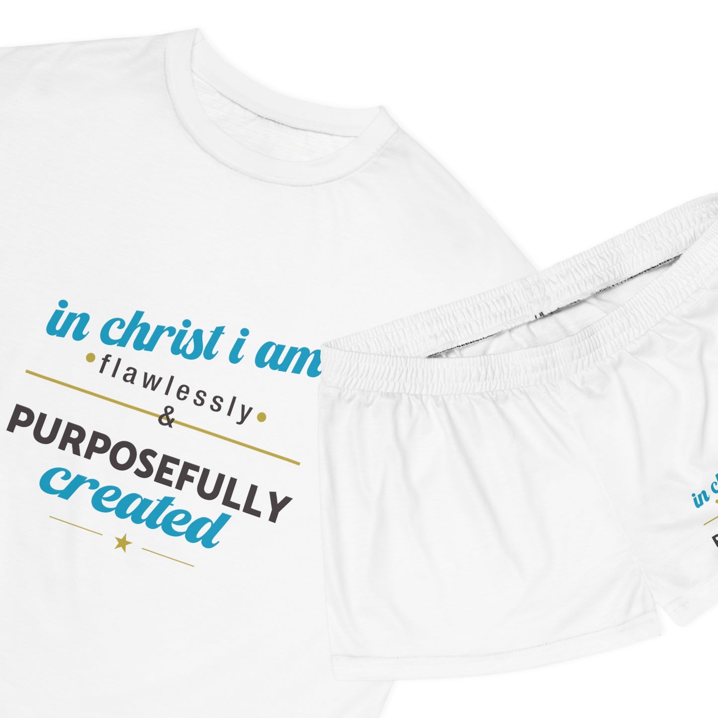 In Christ I Am Flawlessly & Purposefully Created Women's Christian Short Pajama Set Printify