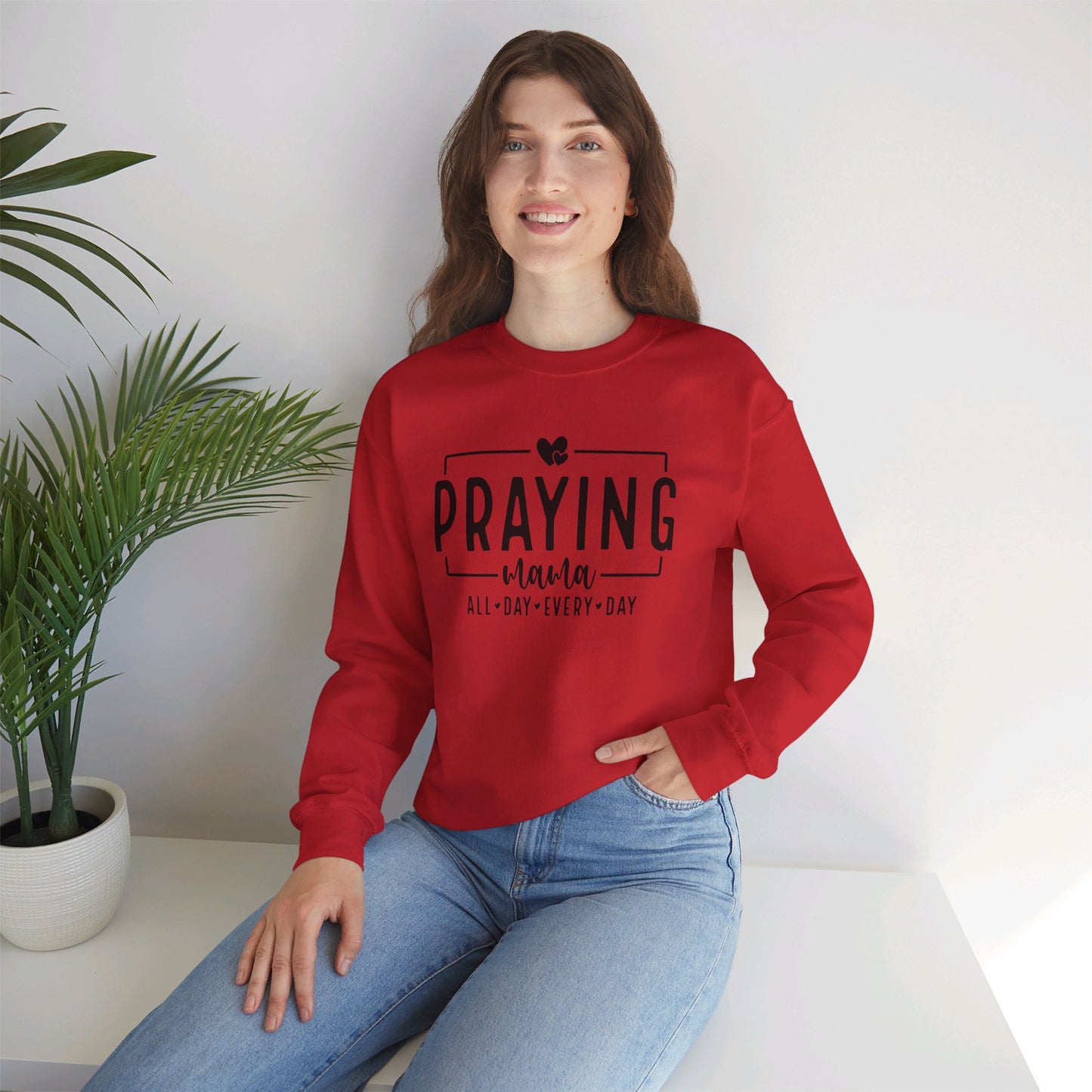 Praying Mama All Day Every Day Women's Heavy Blend™ Crewneck Christian Sweatshirt