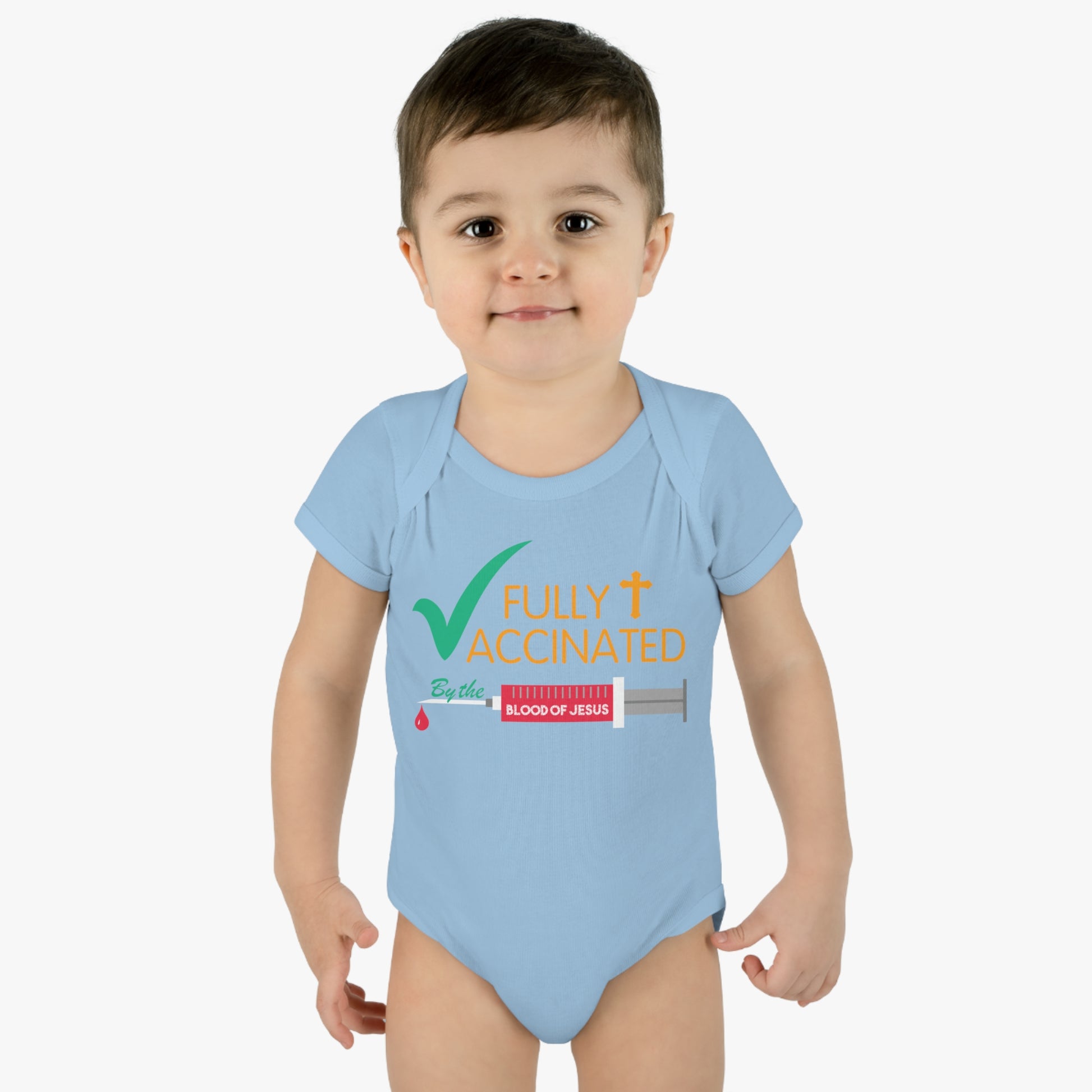 Fully Vaccinated By The Blood Of Jesus Christian Baby Onesie Printify