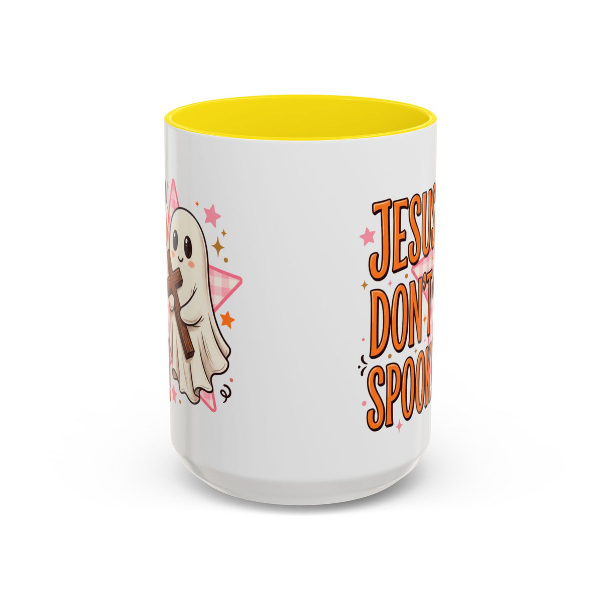 Accent Coffee Mug — "Jesus Don't Spook!" Cute Ghost Christian Coffee Mug (11/15oz)
