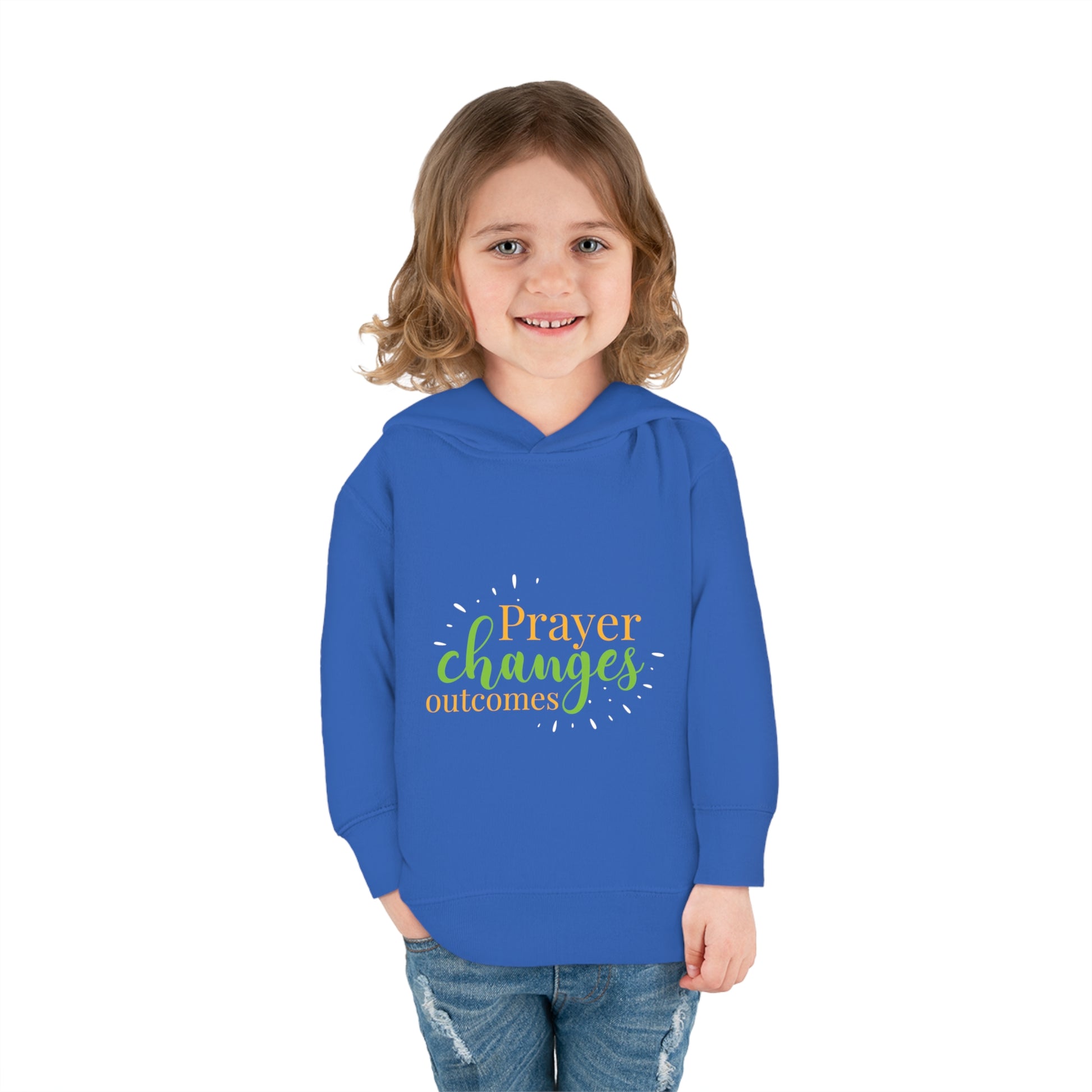 Prayer Changes Outcomes Toddler Christian Pullover Fleece Hoodie Printify