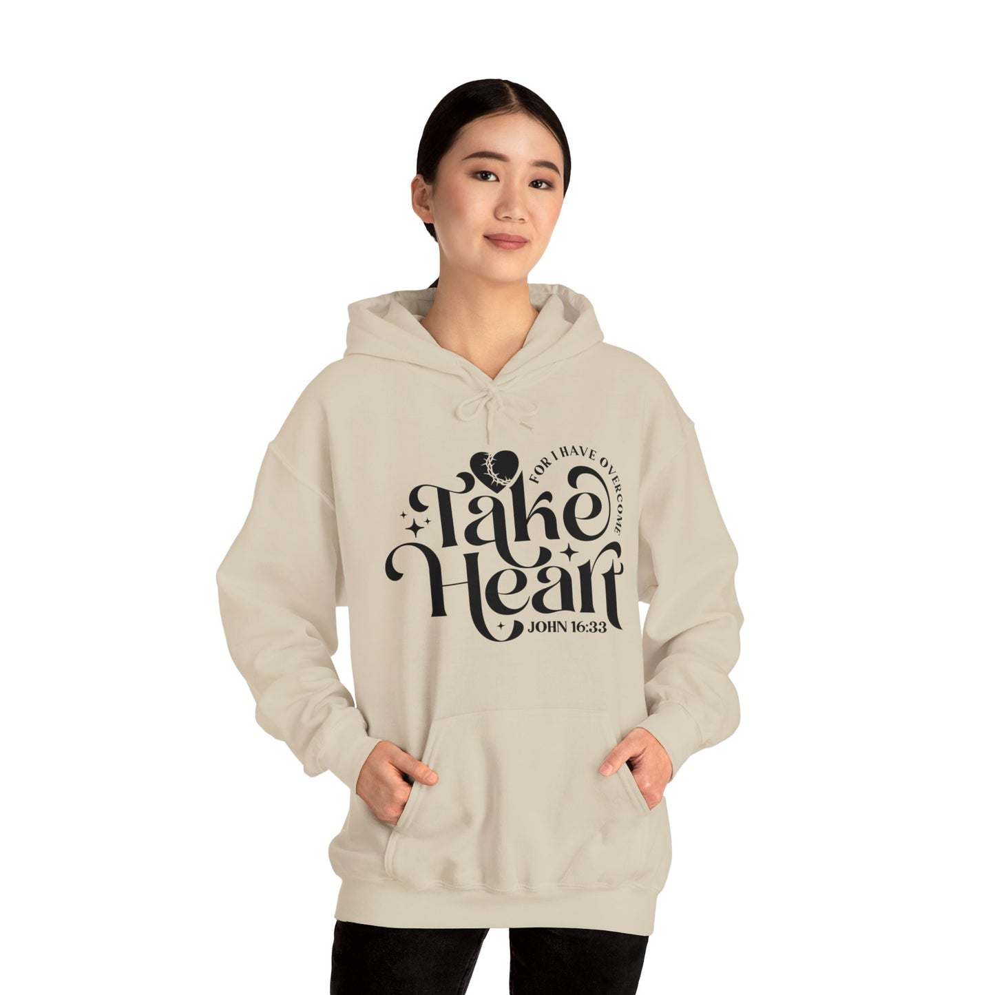 Take Heart For I Have Overcome Unisex Christian Hooded Pullover Sweatshirt