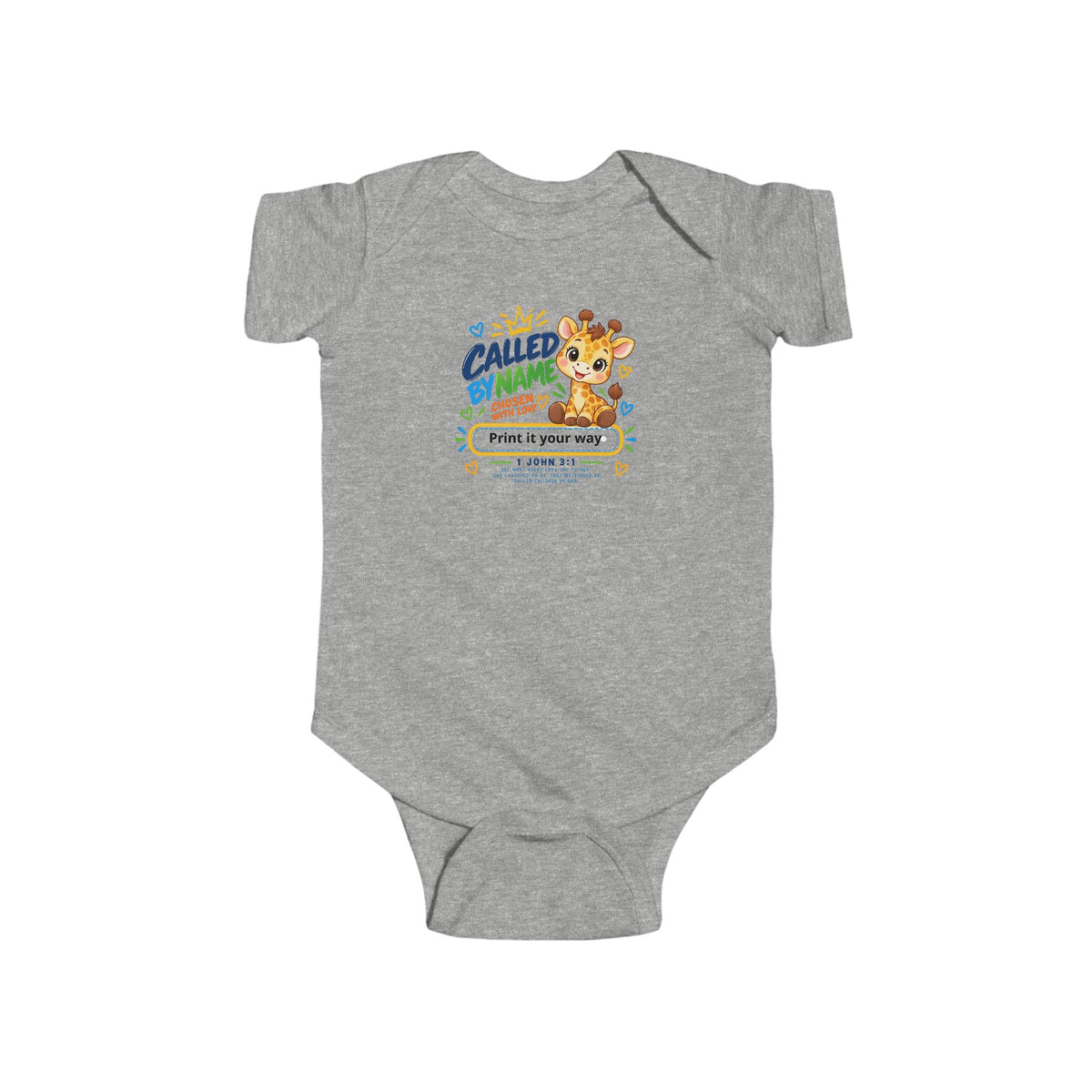 Called by Name baby bodysuit with cute animals, Christian baptism onesie