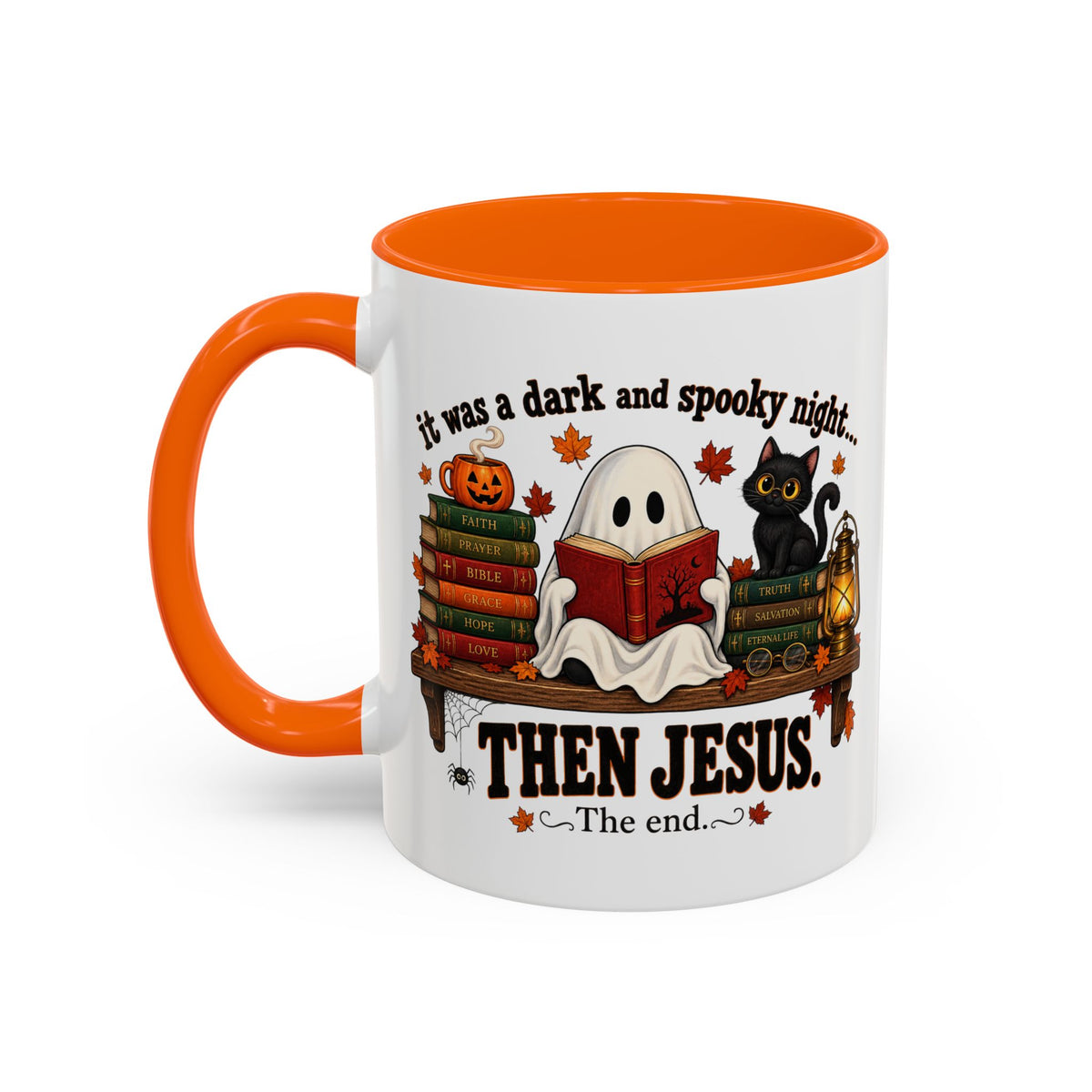 Halloween Christian Coffee Mug — “It Was a Dark and Spooky Night… Then Jesus” Accent Mug