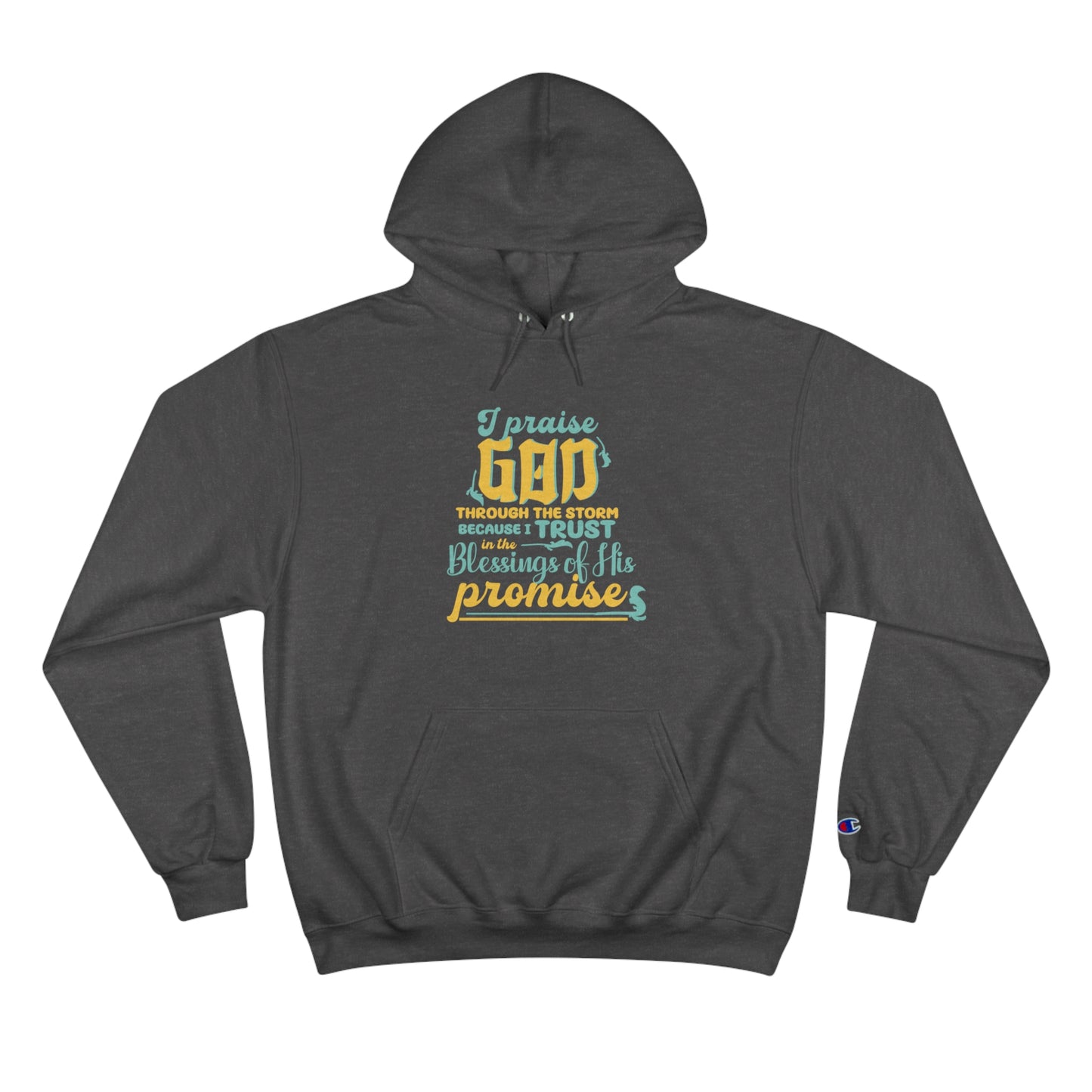 I Praise Him Through The Storm Because I Trust In The Blessings Of His Promise Unisex Champion Hoodie