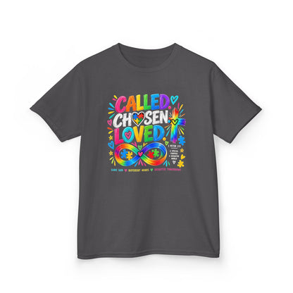 Youth Autism Awareness T-Shirt — "Called Chosen Loved" Colorful Faith Tee
