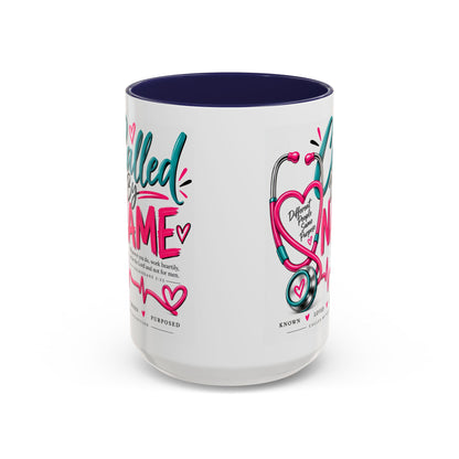Called By Name Christian nurse coffee mug with stethoscope design