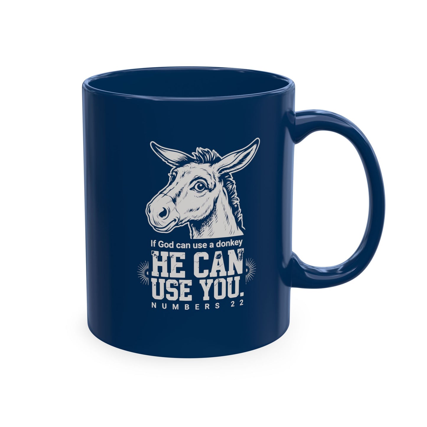 Donkey Wisdom Christian Multicolor Ceramic Mug — "If God Can Use A Donkey, He Can Use You" Faith & Farmhouse Coffee Cup