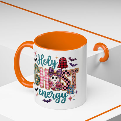 Accent Christian Coffee Mug — "Holy Ghost Energy" Halloween Cute Spooky Ceramic Mug (11/15oz)