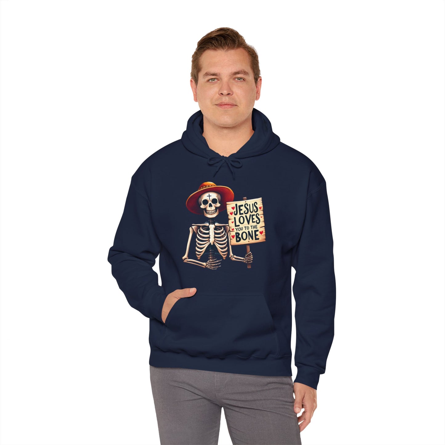 Jesus Loves You To The Bone (Halloween Themed) Unisex Christian Hooded Pullover Sweatshirt