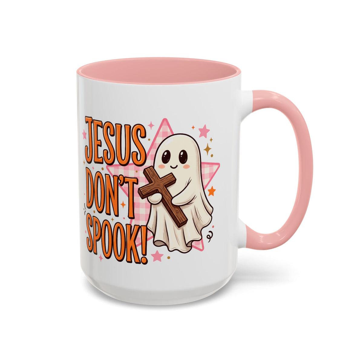 Accent Coffee Mug — "Jesus Don't Spook!" Cute Ghost Christian Coffee Mug (11/15oz)