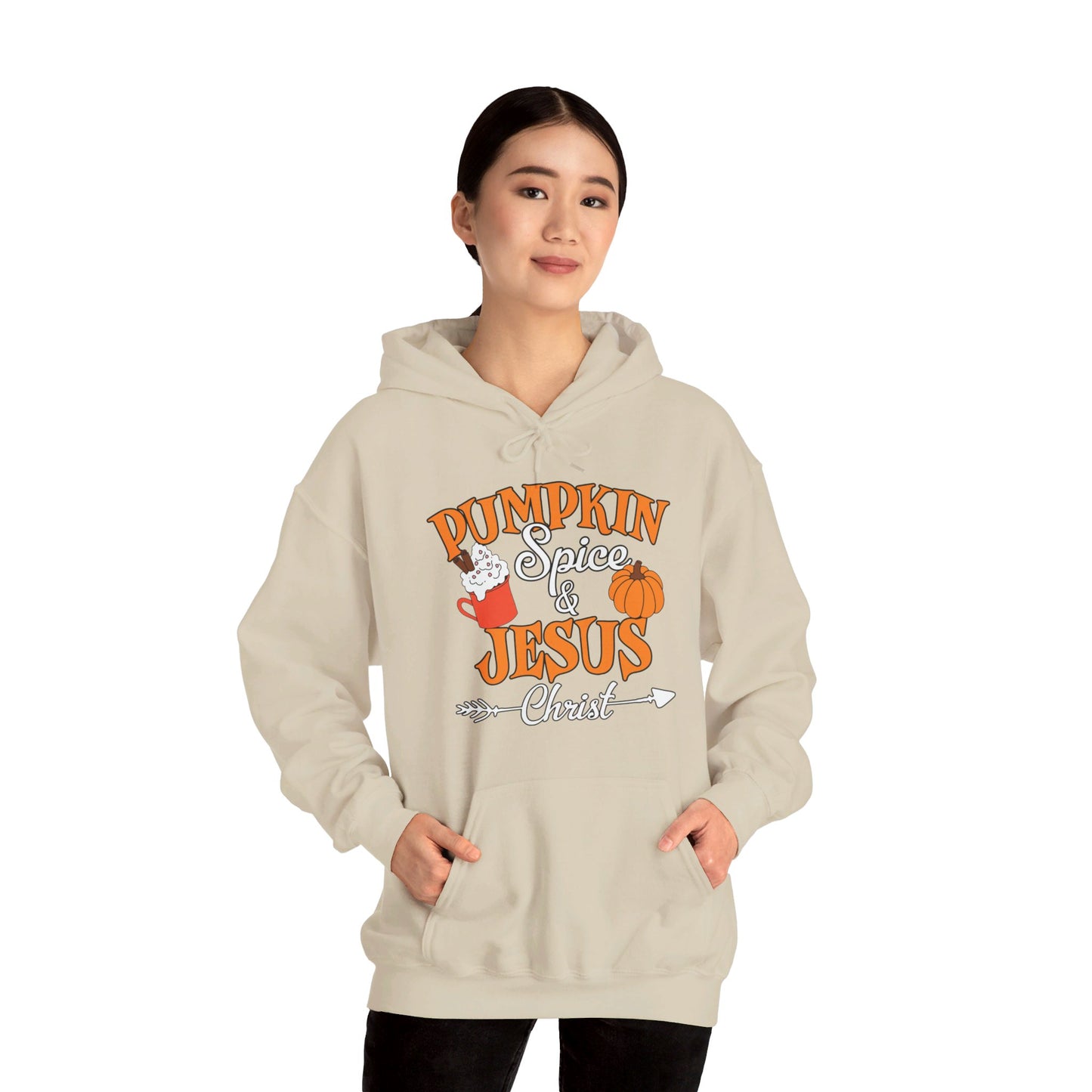 Pumpkin Spice And Jesus Christ Halloween Unisex Christian Pullover Hooded Sweatshirt