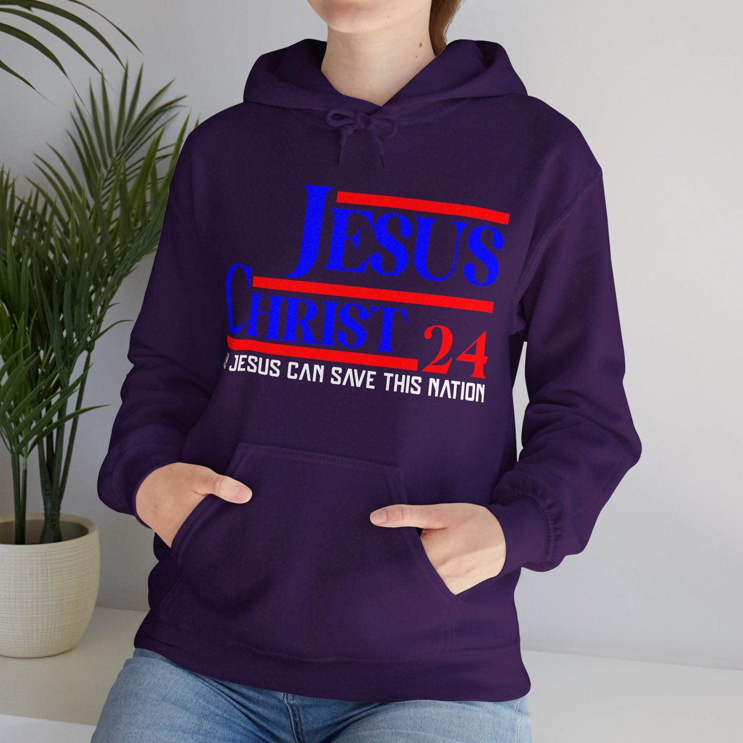 Jesus Christ 2024 Only Jesus Can Save This Nation Election Year Unisex Christian Hooded Pullover Sweatshirt