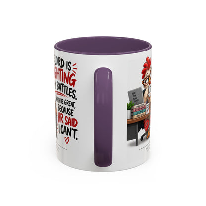 Inspirational Accent Coffee Mug — “The Lord Is Fighting My Battles” Faith Quote (11/15oz)