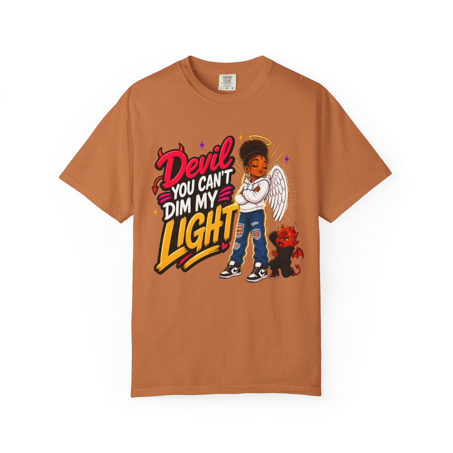 Devil You Can't Dim My Light T-Shirt — Afro Angel Graphic Tee