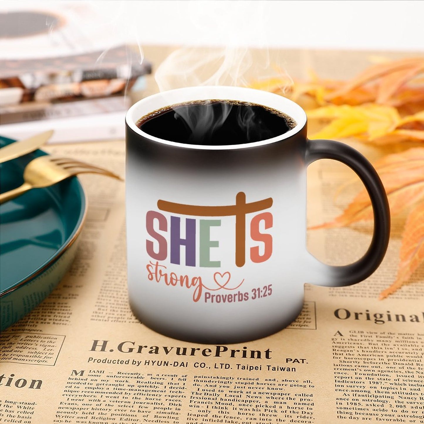 Proverbs 31:25 She Is Strong Christian Color Changing Mug (Dual-sided)
