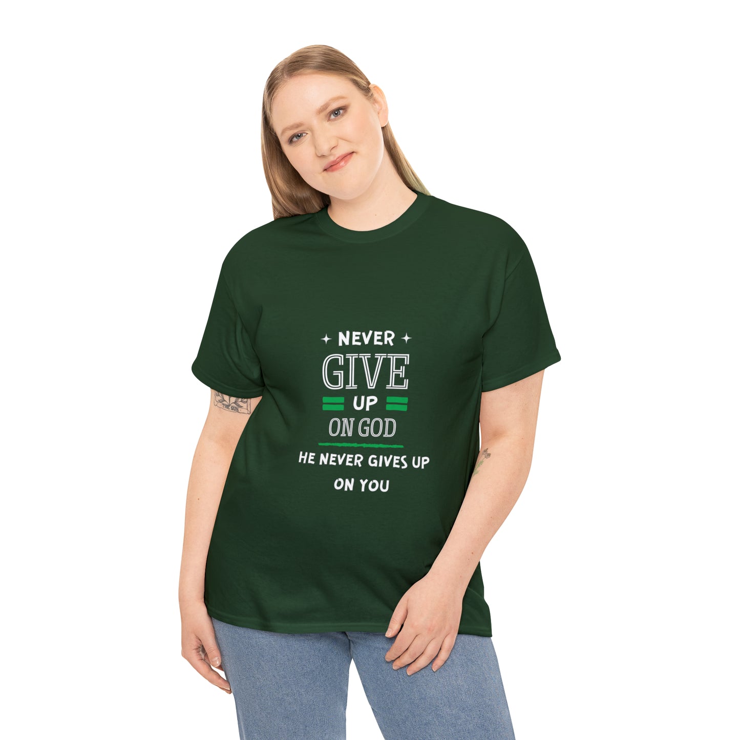 Never Give Up On God He Never Gives Up On You Unisex Heavy Cotton Tee Printify