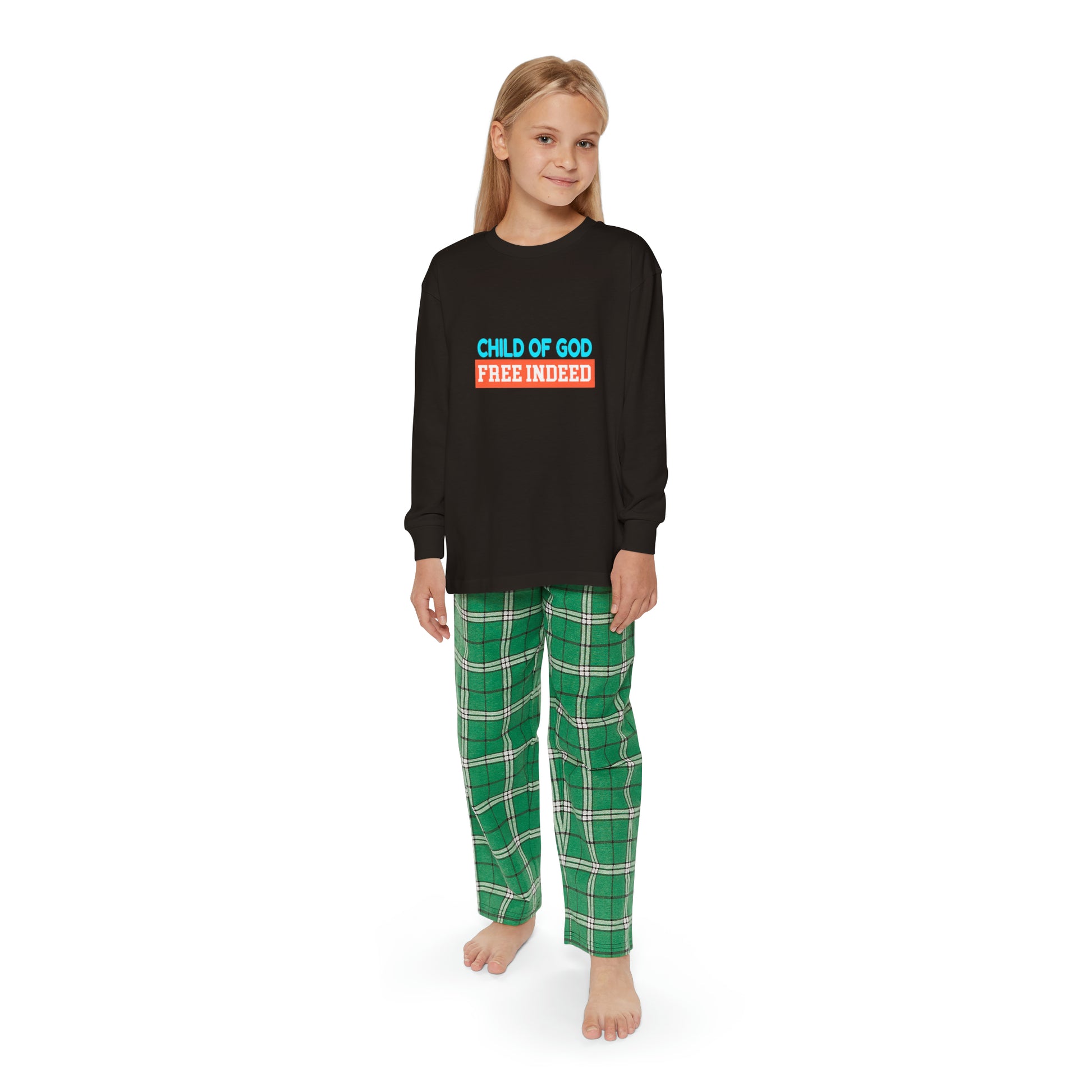 Child Of God Free Indeed Youth Christian Long Sleeve Pajama Set Printify