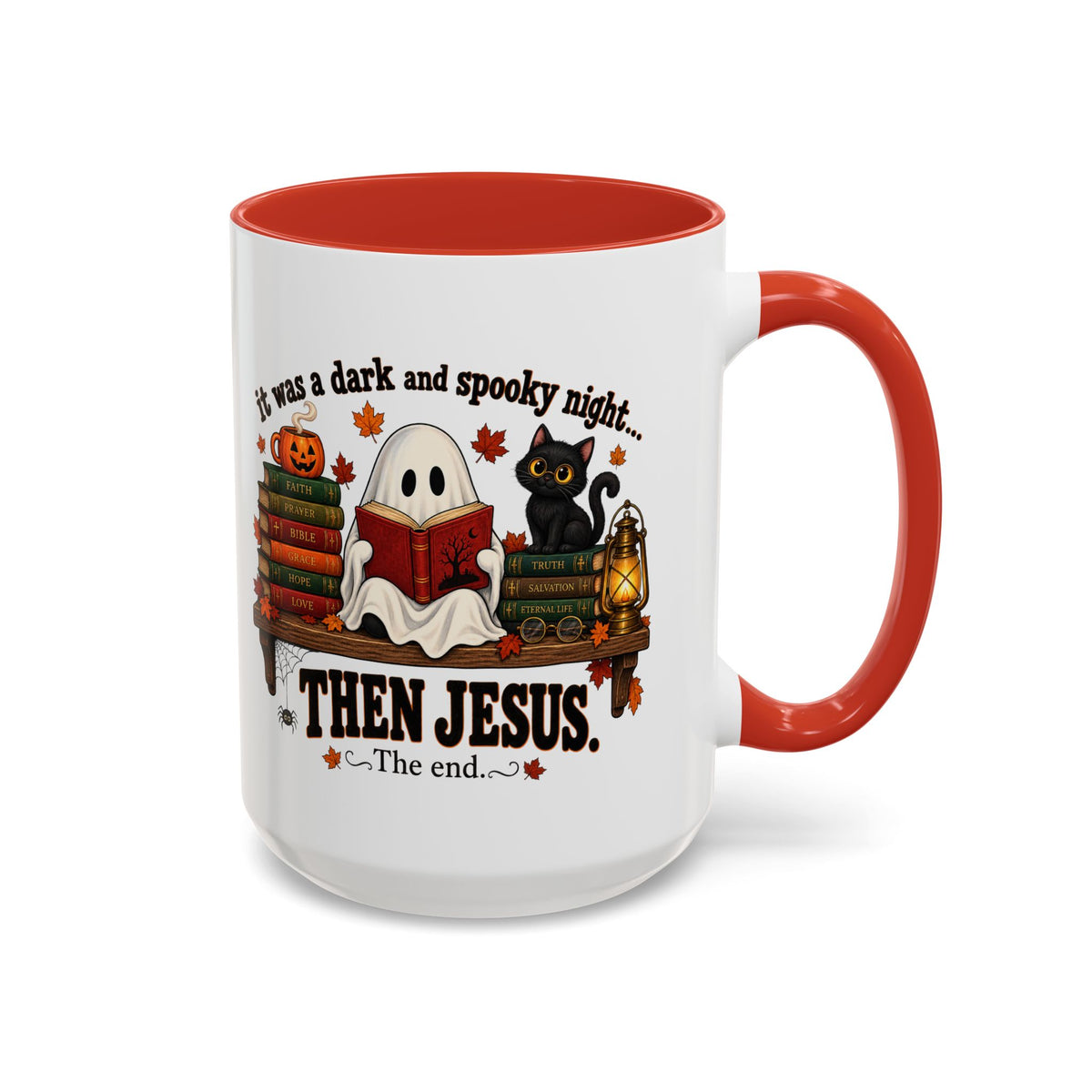 Halloween Christian Coffee Mug — “It Was a Dark and Spooky Night… Then Jesus” Accent Mug