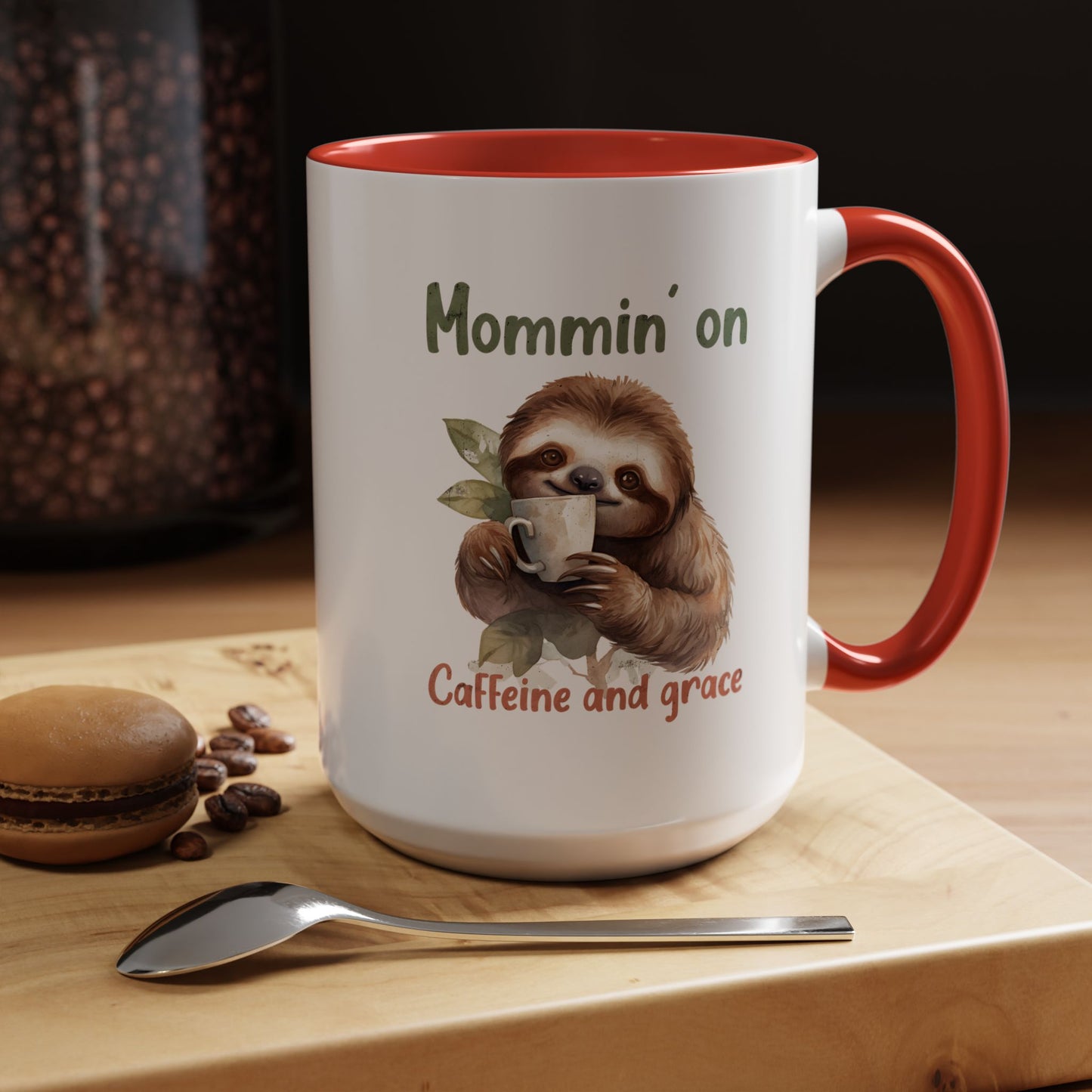 Sloth Mom Coffee Accent Mug - 'Mommin' on Caffeine and Grace' - Cute Gift for Christian Moms