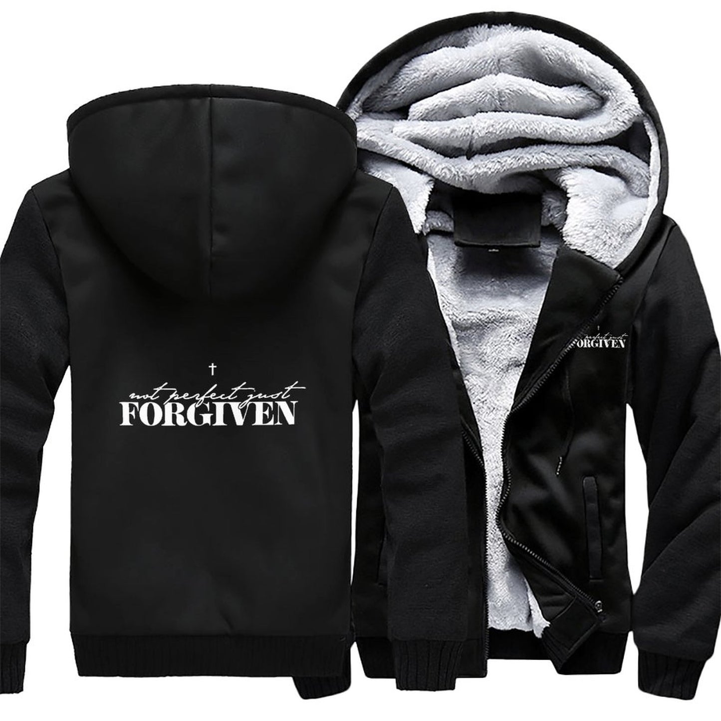 Not Perfect Just Forgiven Men’s Christian Plush Full Zip Hooded Sweatshirt