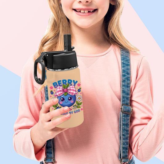 Berry Blessed Christian Kids Water Bottle with Straw Lid (12 oz)